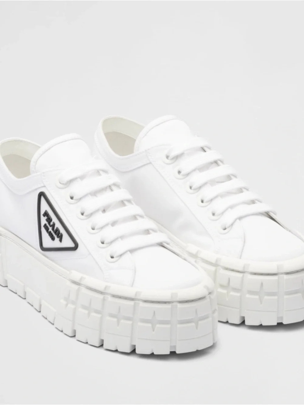 Prada White Platform Lace-Up Sneakers